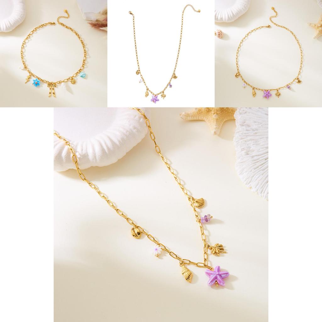 Summer Vacation Style Multilayer Stainless Steel Butterfly Sun Pendant Necklace For Women