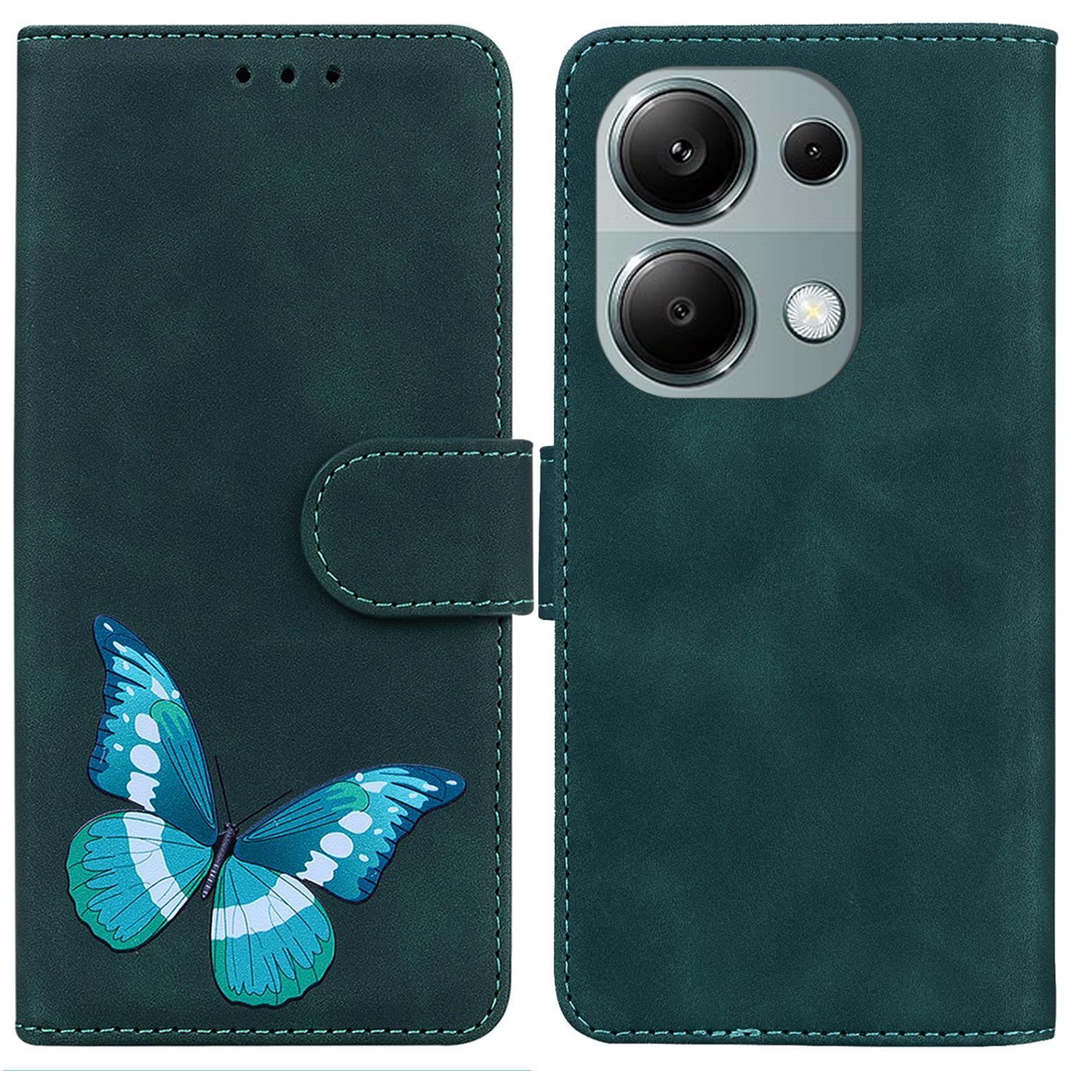 

For Xiaomi Redmi Note 13 Pro 4G/Poco M6 Pro 4G Case Butterfly PU Leather Wallet Stand Cover Green