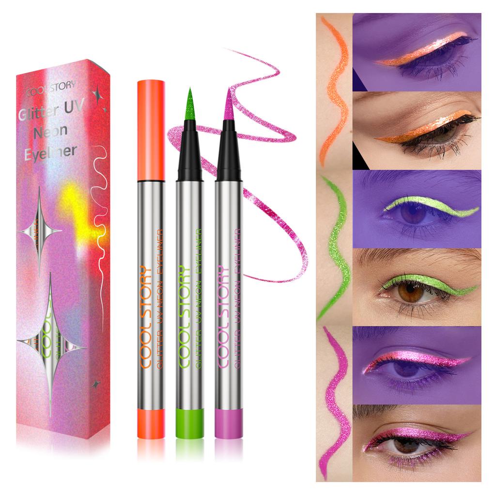 3 Pearlescent Fluorescent Eyeliner Set UV Face Color Lasting Quick Drying Waterproof Sweat Body Painting Suitable for Stage Halloween