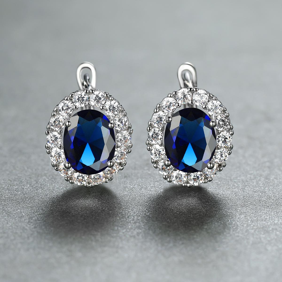 

Элегантные серебряные геометрические овальные серьги для женщин, обручальные серьги, серьги-кольца с радужным цирконием сапфировый