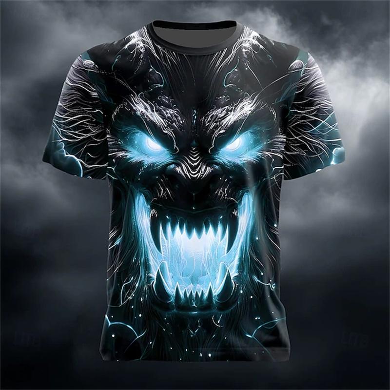 

New Men s Summer Round-neck T-shirt Outdoor Loose and Casual Short-sleeved Retro Men s Scary Ghost Face Print T-shirt S