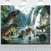Prehistoric Dinosaur Family Backdrop Jurassic Jungle Waterfall Scene Background Cloth for Children Birthday Party