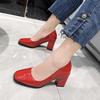 Women's Leather Shoes High Heels Elegant Thick Heel Square Toe Slip-on Shoes