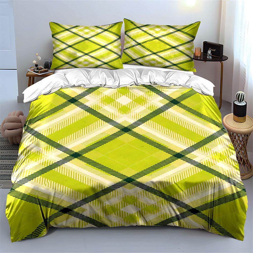 Green and yellow plaid. Bedding sets Duvet cover sets Duvet covers Pillowcases(1 * Duvet Cover 2 * Pillowcases without duvet insert)