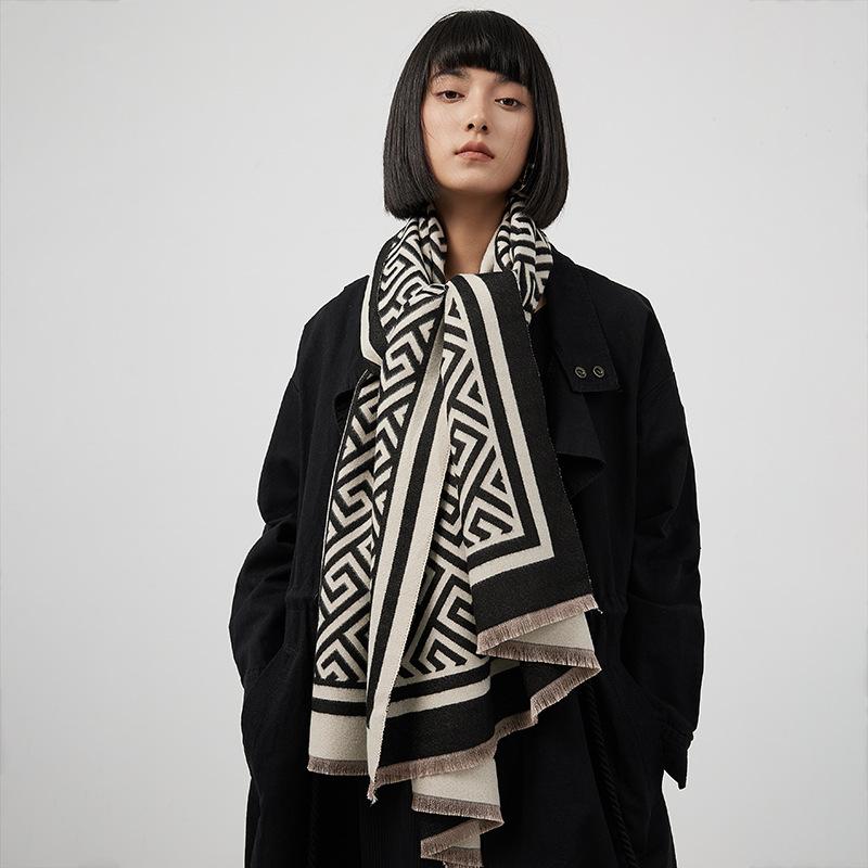Imitation Cashmere Scarf Women'S With Big-Name Fashion Scarf Endless Blanket Printing Fringed Warm Shawl