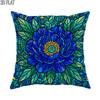2D Flat 1pc Outdoor Pool Party Holiday Floral Stained Glass Throw Pillow Covers Blue Green Decorative