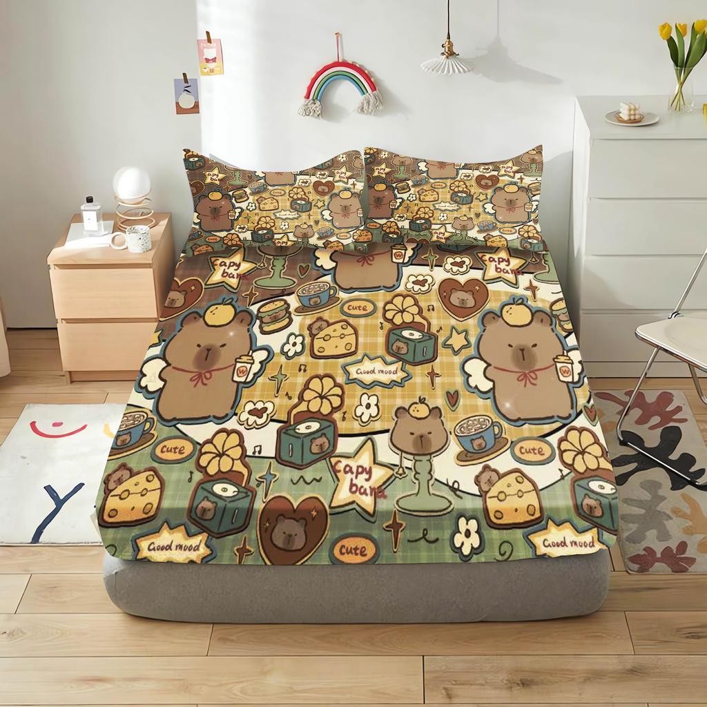 Capibara Cartoon Fitted Sheet For Children, Cute Digital Printing, Coverage, Baby Teenager With Sheets Cover, Elastic Bedding