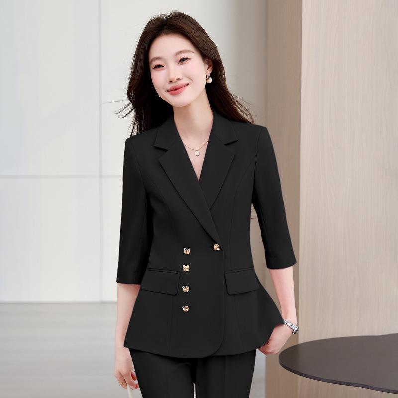Elegant Women's Three-Quarter Sleeve Pink Suit Set - High-End, Professional, Commuting, Spring/Summer Style
