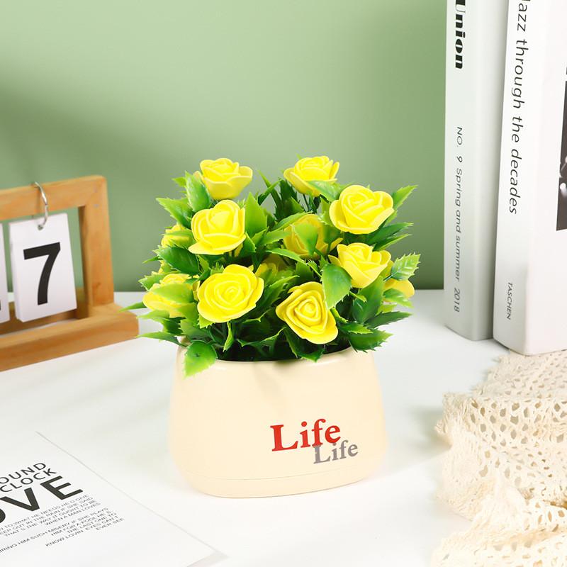 Faux Rose Flower Pot With Durable Foam Material For Home Interior And Gift Use