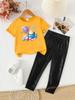Summer Girls' Fashionable Two-Piece Clothing Set: Short Sleeve Top & Printed Long Pants