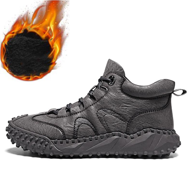 

38-46 Осень/Зима Мужские Кожаные Мягкие Ботильоны до щиколотки Ручной Работы Осенние Зимние Мужские Ботинки Мужские Ботильоны Ручной Работы Плюшевая Обувь Повседневная Обувь 46 темно серый