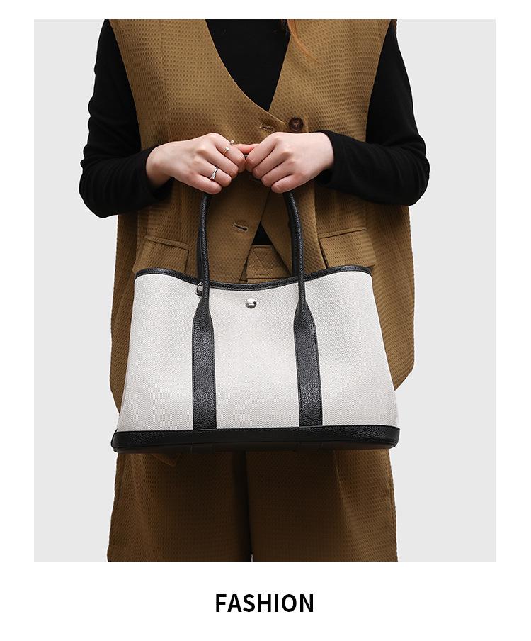 Große Handtasche aus Leder und Canvas in Kontrastfarbe – 2025 neue Tragetasche für Mutter und Kind, Schultertasche, Umhängetasche für Damen
