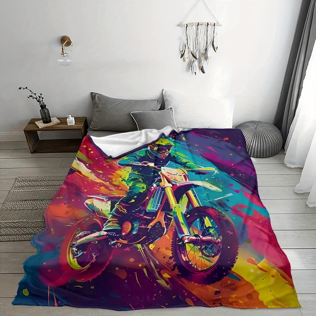Vibrant Motocross Rider Ultra-Soft Cozy Blanket - Perfect for Winter Warmth, Ideal Gift for Sports and Art Enthusiasts