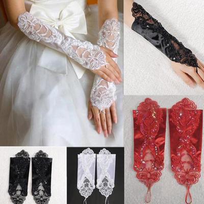 Frauen Faux Perle Spitze Handschuhe Braut Fingerlose Hochzeit Party Braut Kleid Handschuh