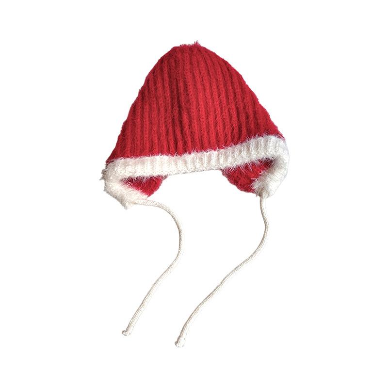 Children's Knitted Hat Simple Girl's Warm Pullover Hat Versatile Color Matching Woolen Hat  Strap Ear Protection Hat