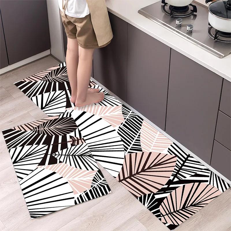Non-slip Kitchen Carpet Leaves Pattern Rugs for Bedroom Oilproof Home Entrance Door Foot Mat Kitchen Mats for Floor Waterproof