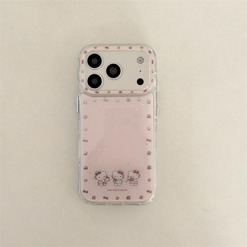 

Kawaii Hello Kitty Pink Glitter Phone Case For iPhone 15 16 17 Pro Max Bow Star Pattern Clear Soft TPU Shockproof Cover with Cha For iPhone 17ProMax