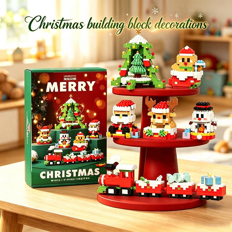 Christmas Mini Building Blocks Santa Snowman Xmas Tree Reindeer Train Brick Ornament Micro Particle DIY Assembly Decor Toy Gift