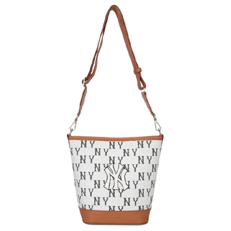 

MLB New York Yankees Large Logo Print Vintage Floral Adjustable Strap Casual Bucket Bag Women bags White 3ABML023N-50CRS Basic Set (Bag)