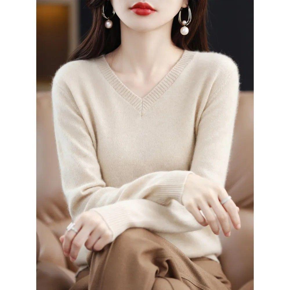 Australian Wool V-Neck Loose Knit Sweater for Women - 2025 Autumn/Winter Collection