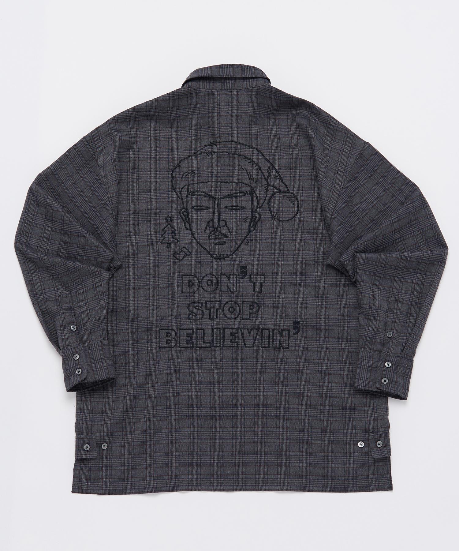 A Nothing Gren-Check Santa Drop-Shoulder Shirt (Charcoal) M