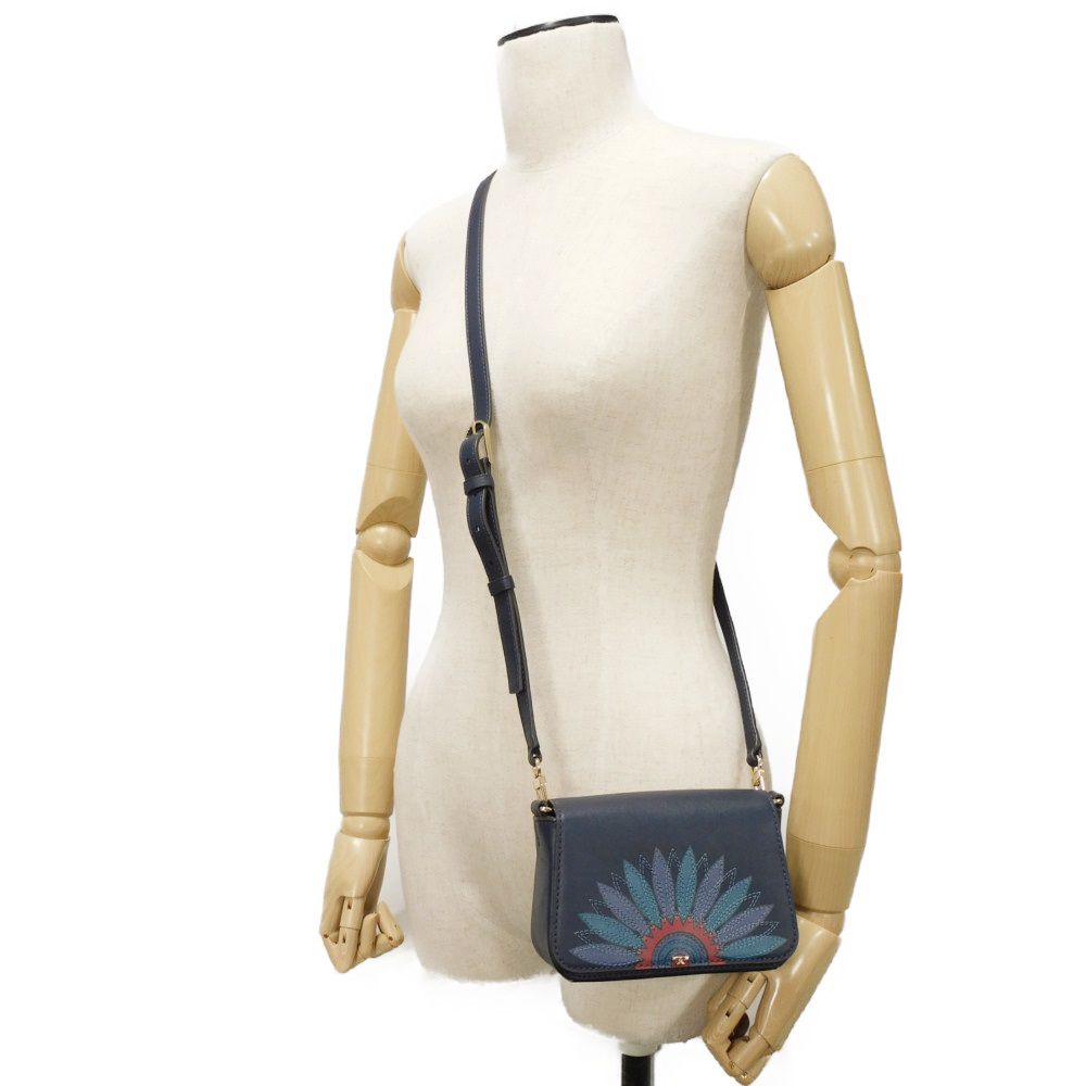 Used Lilium Micro Satchel (10833) 29046 7922 Lily Flower Applique 2-Way Shoulder Bag with T Logo, Navy, Women's from