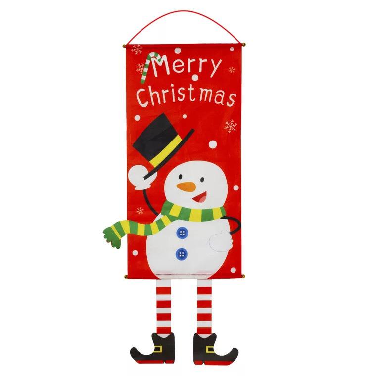 Christmas Decoration Hanging Flag: Santa Claus & Snowman Wall Ornament