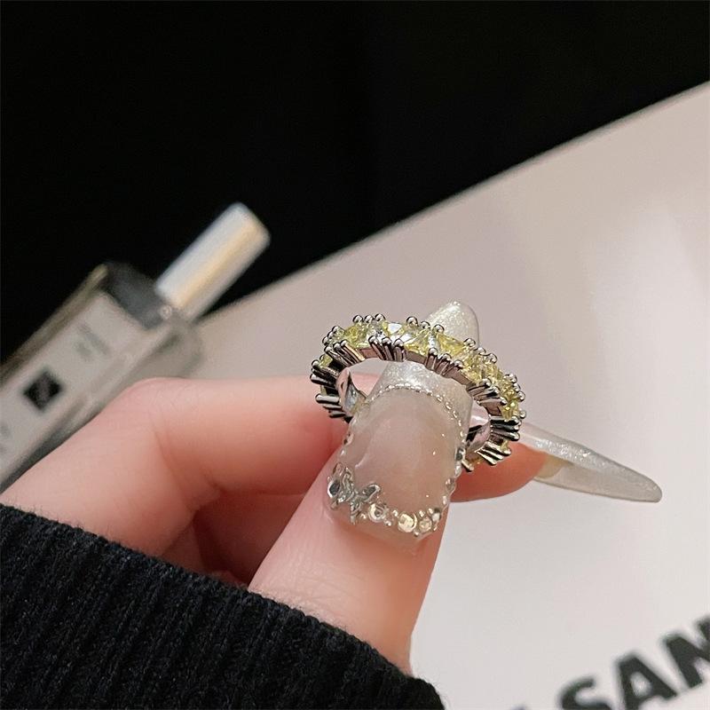 Color Treasure Diamond Opening Ring Niche Design Light Luxury High Sense Personality Fashion Super Fairy Zircon Row Diamond Ring Woman