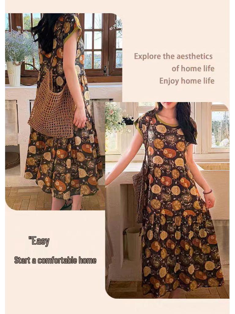 2026 Women's Lyocell Cotton Nightgown - Summer Short Sleeve, Outdoor & Homewear, New Chinese Style, Plus Size