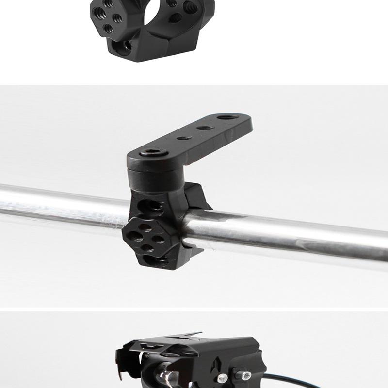 Universal Rotating Spotlight Mounting Bracket for Cars, Motorcycles, and Electric Vehicles with Shock Absorbing Tube Clamp.