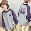 Boys' Color Block Crew Neck Long Sleeve T-shirt - Pure Cotton Base Layer Top for Spring & Autumn 2026