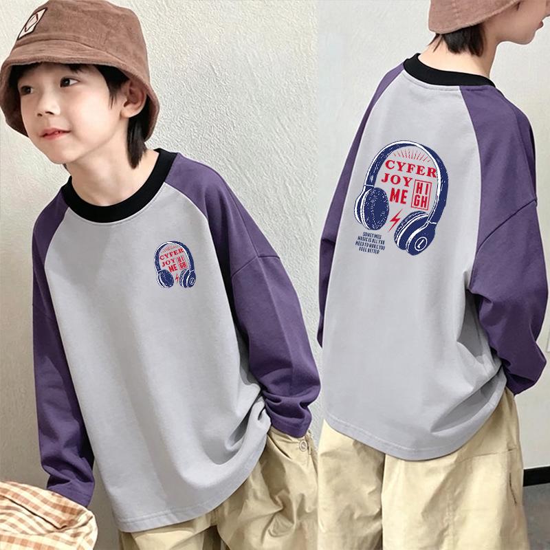 Boys' Color Block Crew Neck Long Sleeve T-shirt - Pure Cotton Base Layer Top for Spring & Autumn 2026