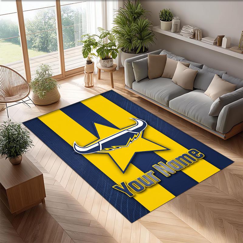 North Queensland Cowboys Crystal Velvet Rug, Custom Name Text Personalized Non‑Slip Floor Mat for Home Decor Gift