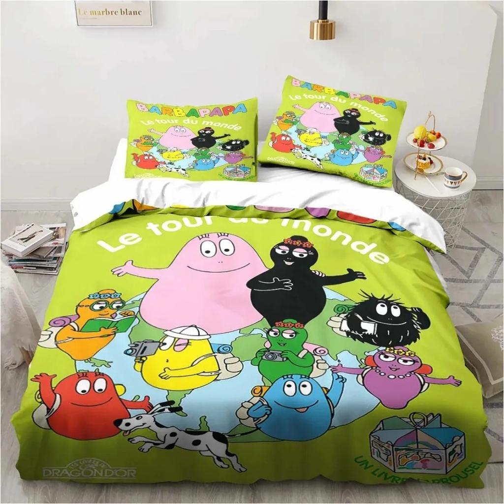 3D Cartoon Bedding Set B-Barbapapa Duvet Cover Set With Pillowcases Soft Skin-Friendly Single King Size For Kids Birthday Gift