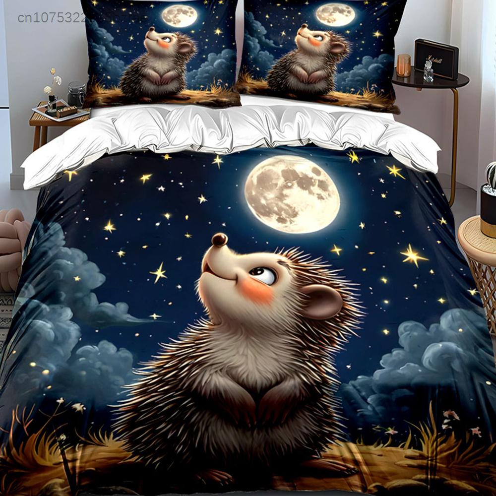 Hedgehog Night Sky Decor Set Multiple Sizes kid's And adults' Bedroom Exquisite 3PC Bedding set, Gift