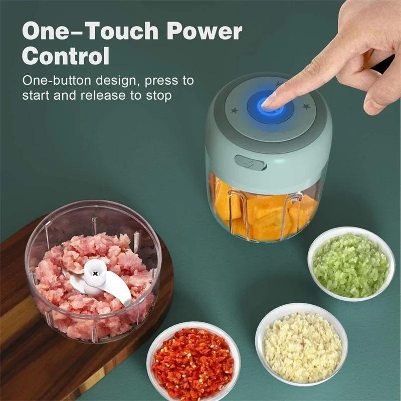 Mini USB Wireless Electric Food Chopper, Garlic Masher, Press Mincer for Vegetable, Chili and Meat, 100/250ml Kitchen Tools
