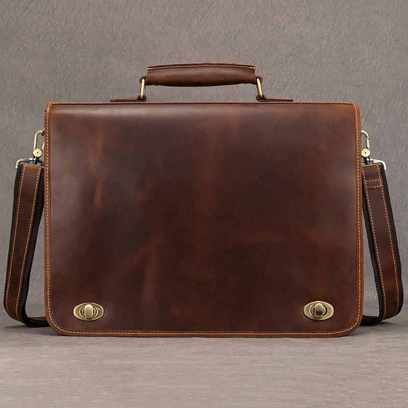 Luxury Fashion 100% Genuine Leather Men Briefcase Cow Leather Laptop Bag Vintage Shoulder Bag Real Cowhide Computer Bag 15.6"