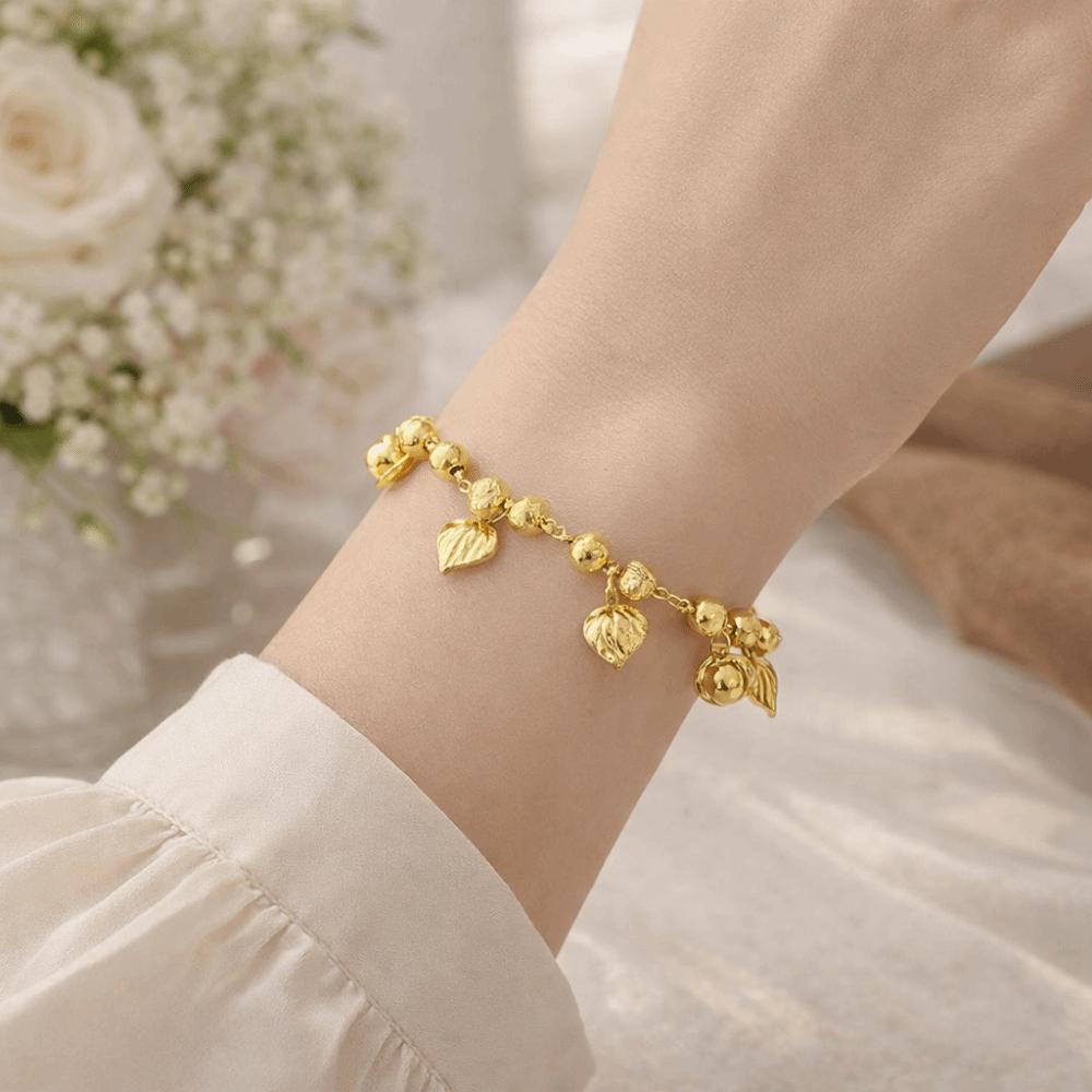 Elegant Heart Charm Hand Chain Heart-shaped Bell Jewelry Gold Pendant Bracelets 4mm Width Gifts Multi Bead Cuban Chain Women