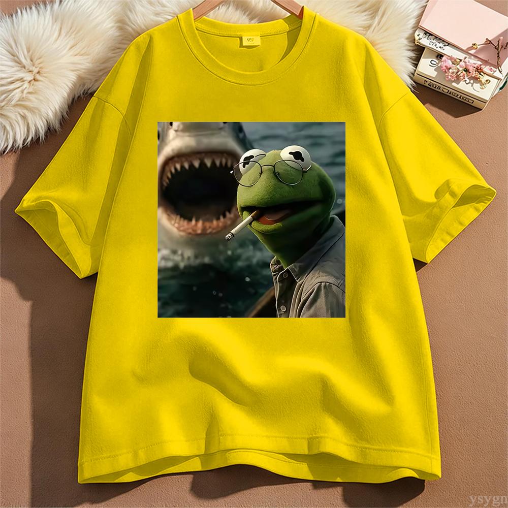 Dark Humor Frog Shark Graphic Funny Meme Tshirt Unisex Clothing Fashion Tshirts Cotton Casual Short Sleeve T Shirts Streetwear