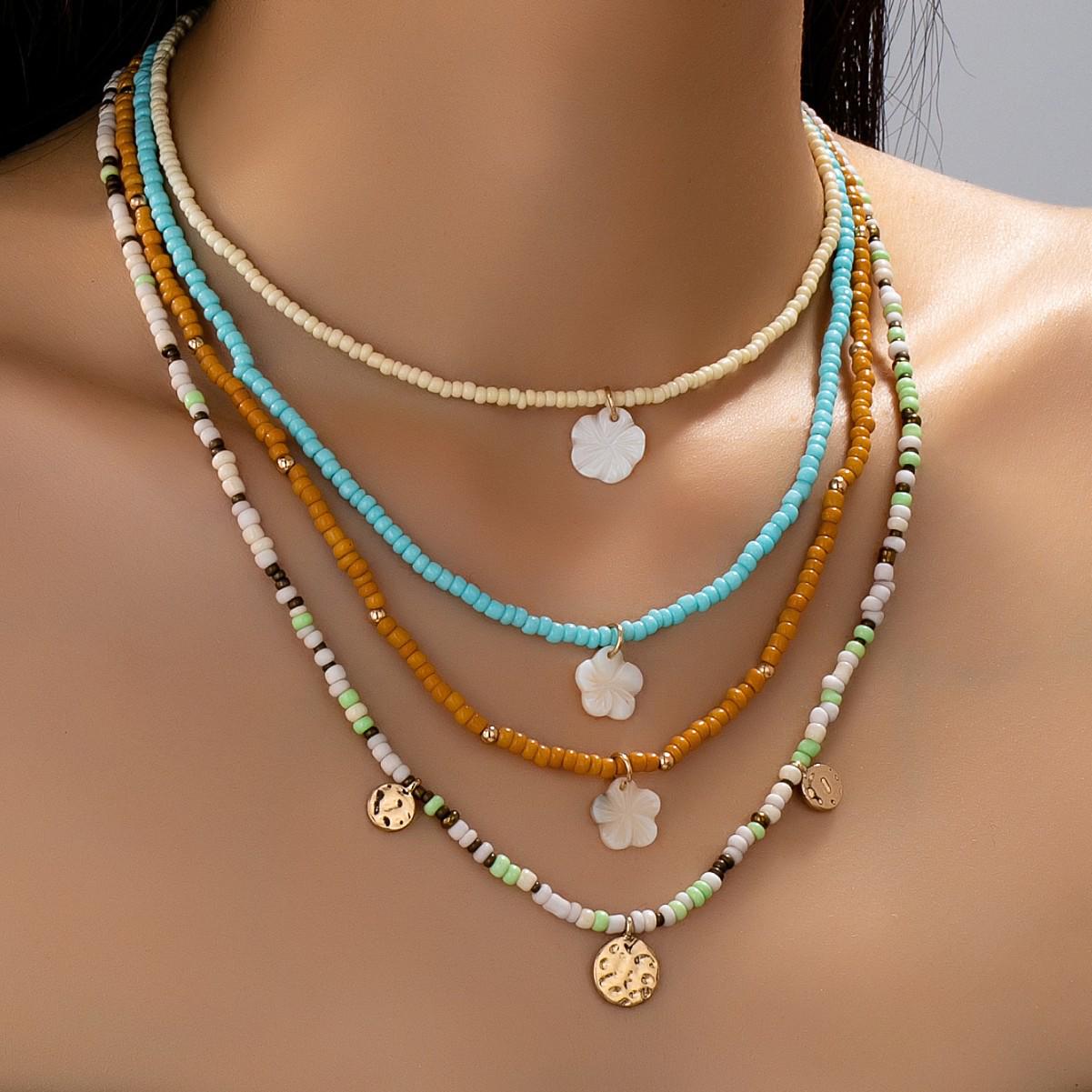 Cross-Border Retro Beaded Necklace Set: Ethnic-Style Multilayer Stackable Jewelry for Women Other металлический