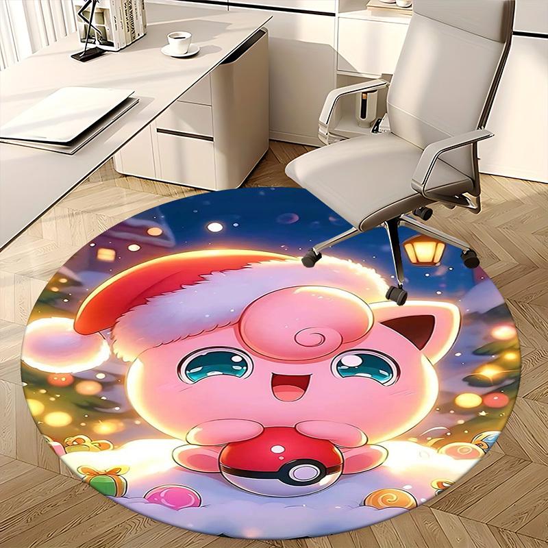 1pc Christmas Jigglypuff Pokémon Round Carpet - Anime Design, Holiday Gift, Office Chair Mat, Non-Slip Rug for Home Decor, Living Room, Bedroom, Game