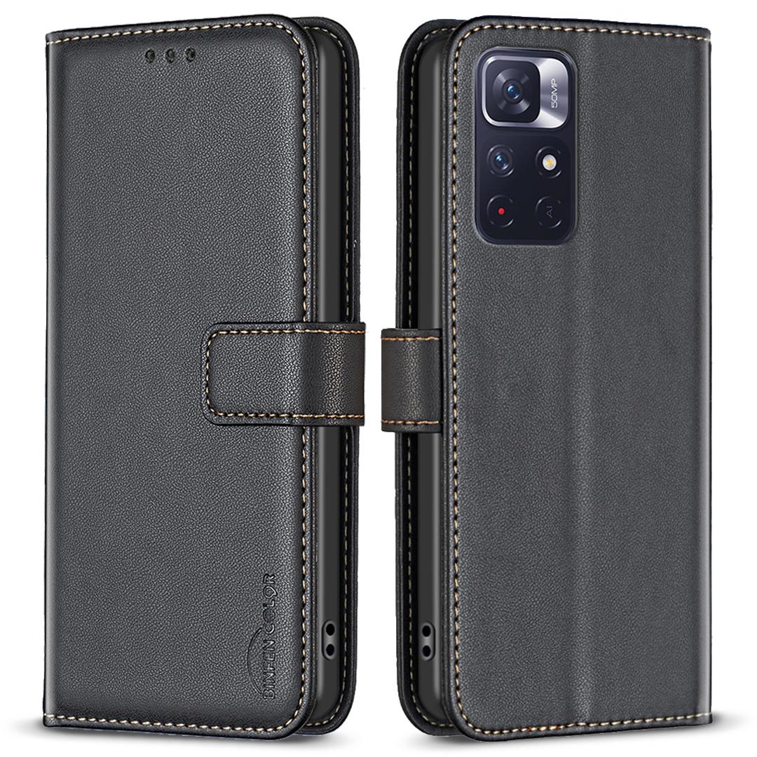 

BINFEN COLOR BF17 Чехол для телефона для Xiaomi Redmi Note 11 4G (Qualcomm)/Чехол-кошелек с подставкой из ПУ кожи для Note 11S 4G Black