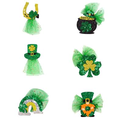 Green Clovers Hair Clip St Patricks Day Hairclip Holiday Headdress Irish National Day Celebrate Barrettes Festival Props