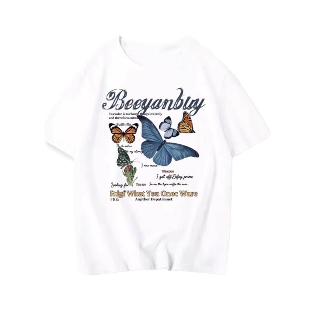 Women's Loose-Fit Butterfly Retro Crew Neck T-Shirt, Summer 2025 Trend