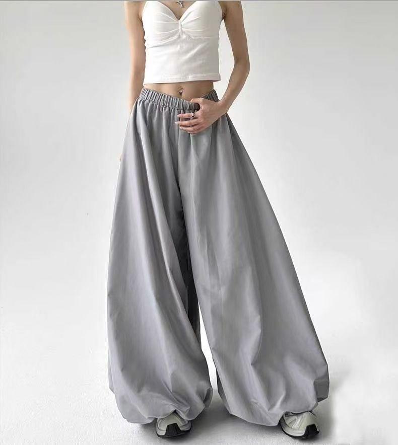 Graue, lockere Hose mit weitem Bein für Damen, hohe Taille, A-Linie, lässige Lazy-Lazy-Laternen-Hose, Herbst, schlankmachende lange Hose