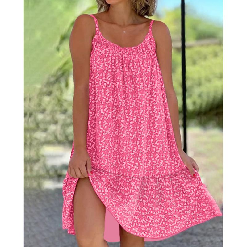 Moda feminina vestido estilingue verão casual sem mangas oversized floral impressão festa vestidos soltos feminino