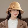 Womens Wool Felt Round Top Bucket Hat New Trendy Autumn Winter Korean Retro British Style Vintage Versatile Elegant Bowler Hats