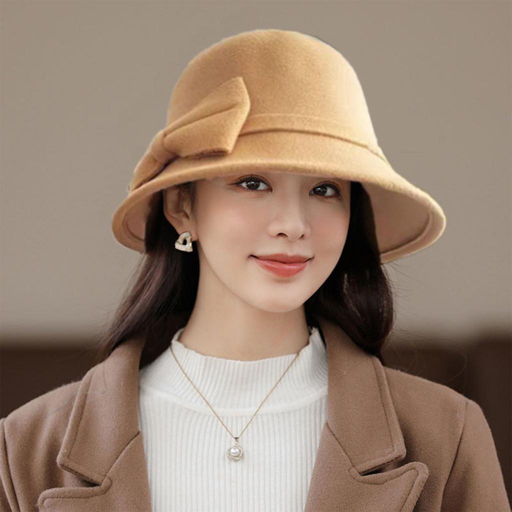 Womens Wool Felt Round Top Bucket Hat New Trendy Autumn Winter Korean Retro British Style Vintage Versatile Elegant Bowler Hats