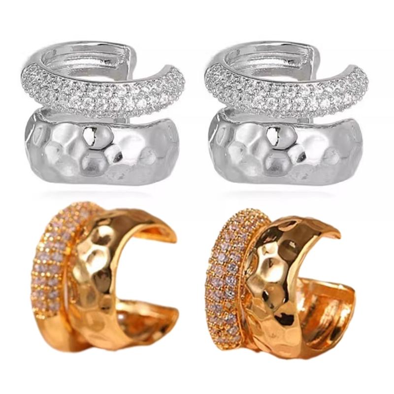 Trendy Punk Zircon Double Layer Ear Cuff Exquisite No Piercing Earrings Jewelry Simple Double Layer Ear Clips for Women