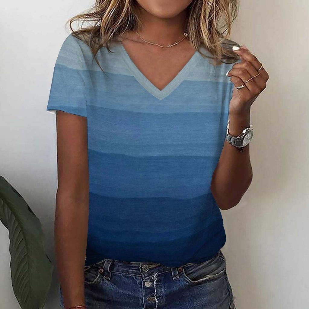 New Women's T-shirt Funny Striped Printing Top Fashion Simple Pattern T-shirt Summer Casual Women's Clothing